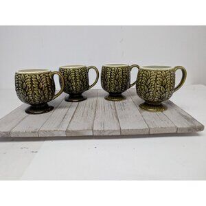 Vintage Set 4 Napcoware Coffee Tea Mugs Cups Japan Olive Moss Green Leaves C7920